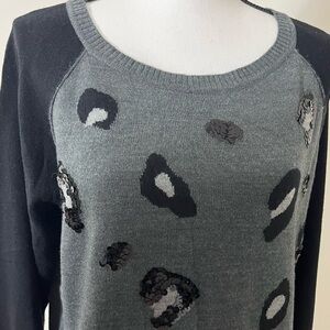 NWT APT 9 Bling Animal print sweater black gray sequin XL X-large leopard print